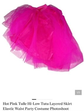 Pink Tulle Hi-Low Tutu Layered Skirt Elastic Waist Party Costume Photoshoot